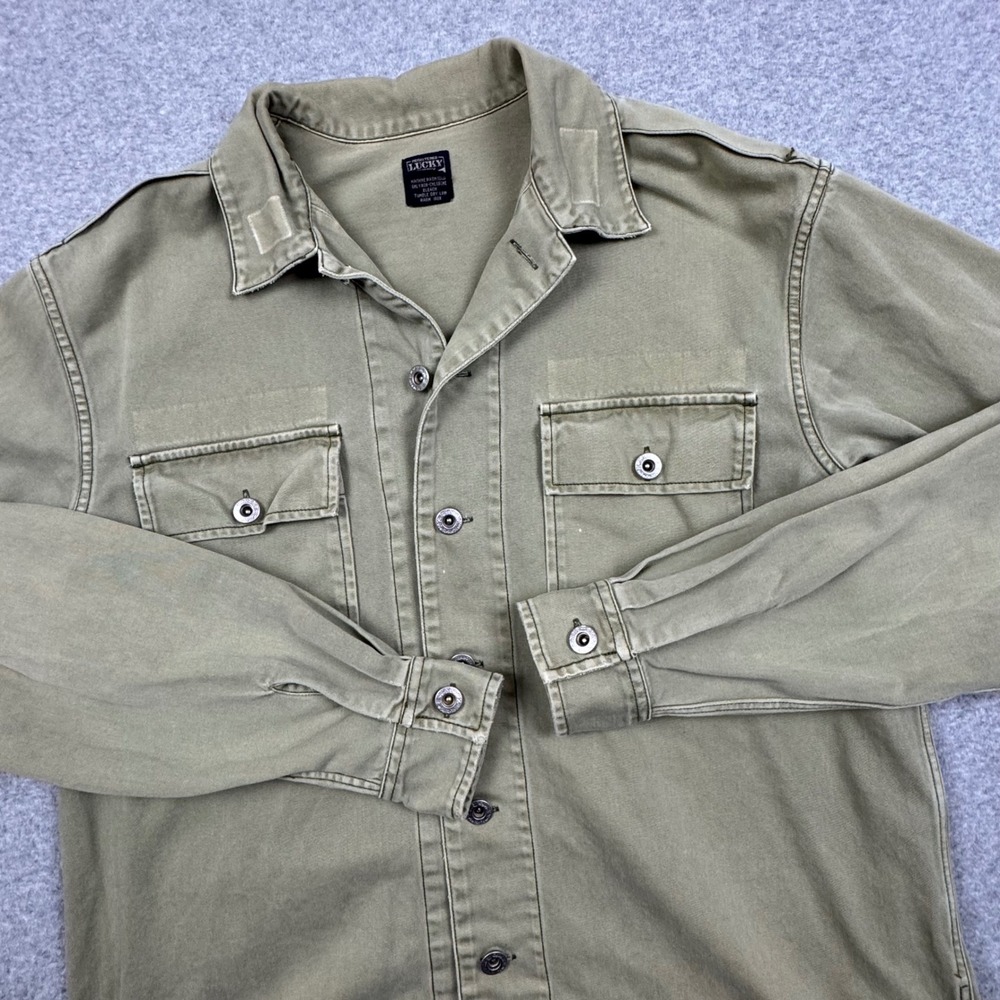Lucky Brand Mens Small Olive Green Military Utility Button Down Shirt Cotton S